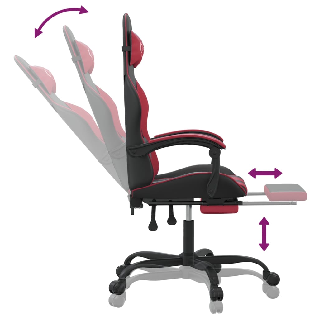vidaXL Obrotowy fotel gamingowy z podnóżkiem, czarno-bordowy