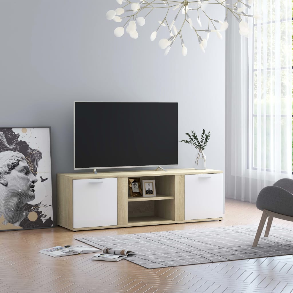 vidaXL Szafka pod telewizor, biel i dąb sonoma, 120x34x37 cm