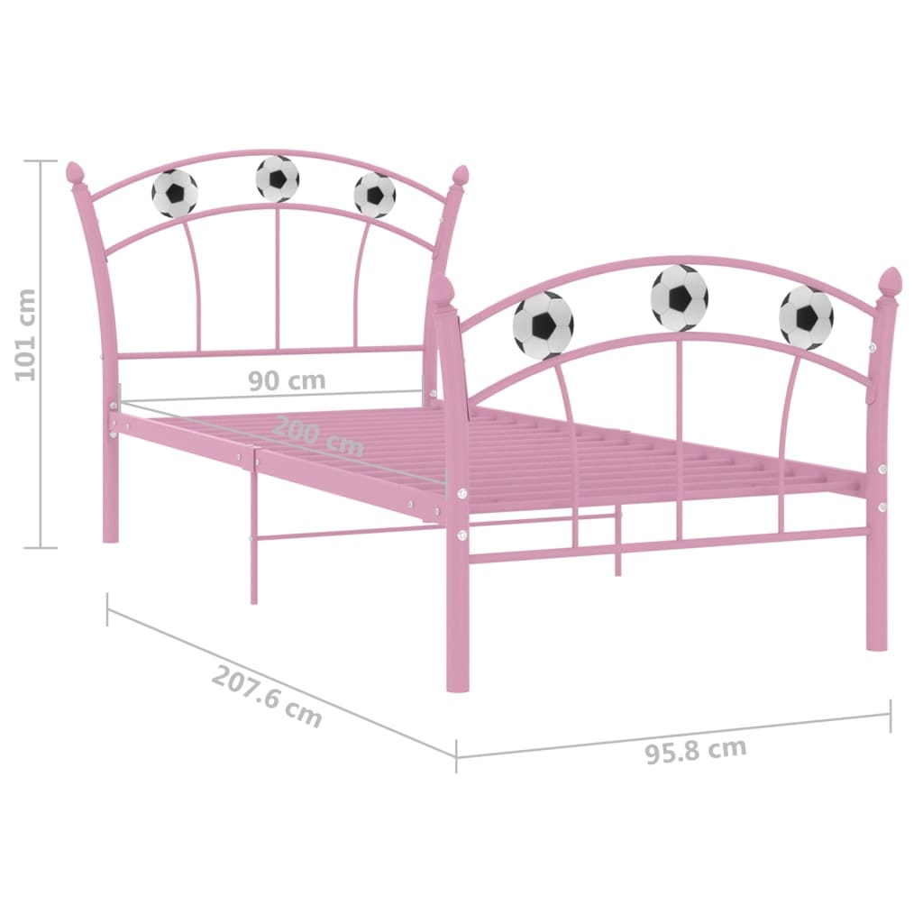 vidaXL Rama łóżka z motywem piłki nożnej, różowa, metalowa, 90x200 cm