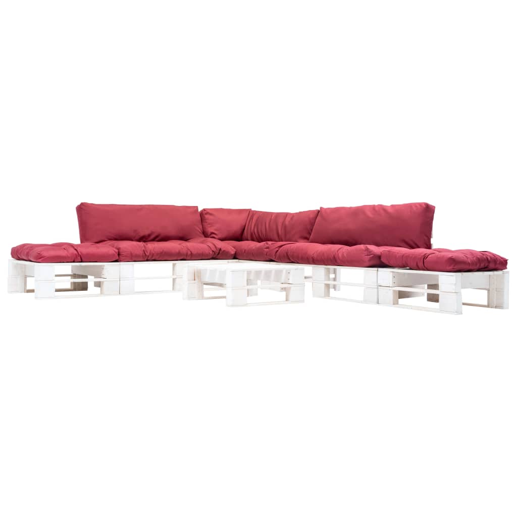 vidaXL 6-częściowy zestaw mebli z palet, czerwone poduszki, drewno