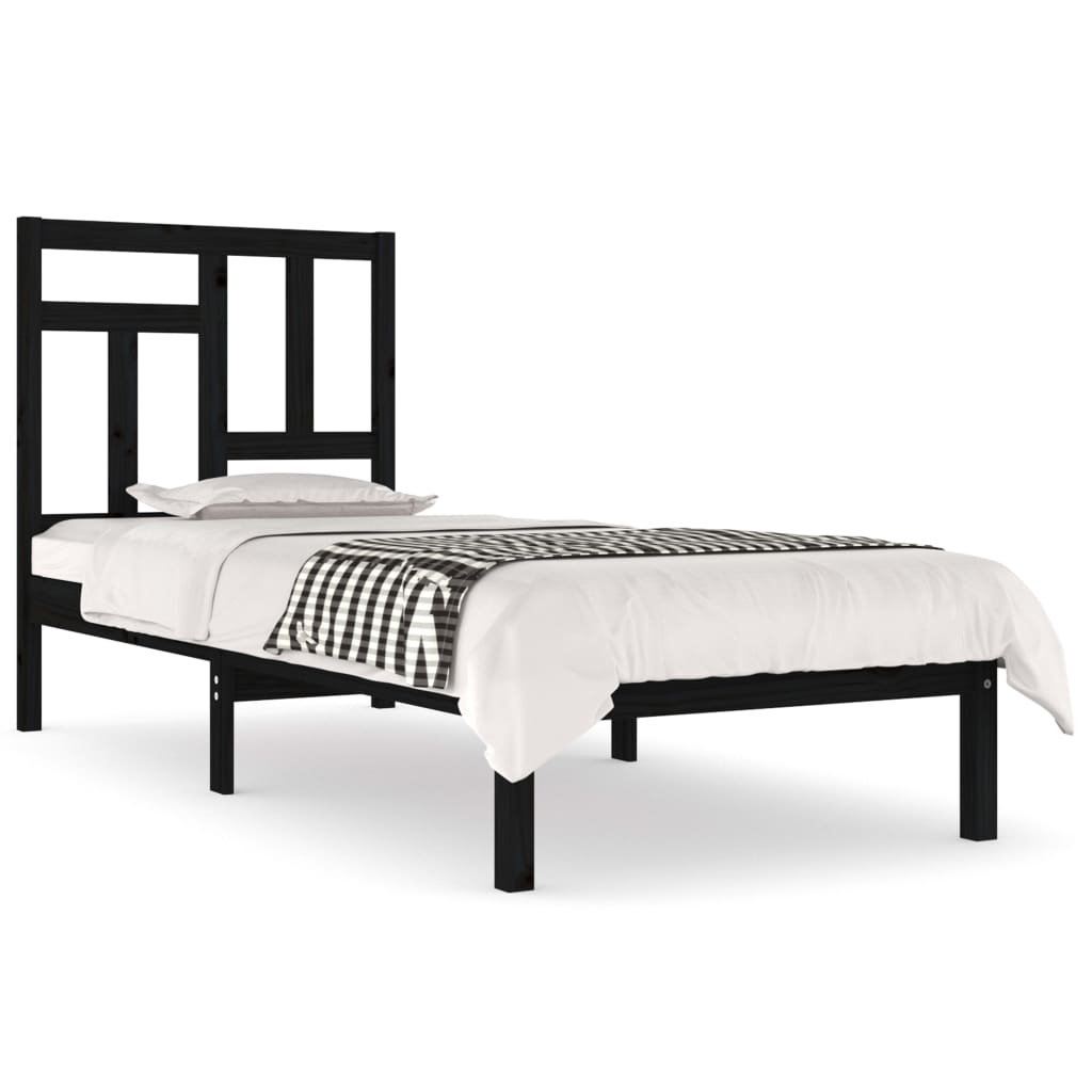vidaXL Rama łóżka, czarna, lite drewno sosnowe, 90x200 cm