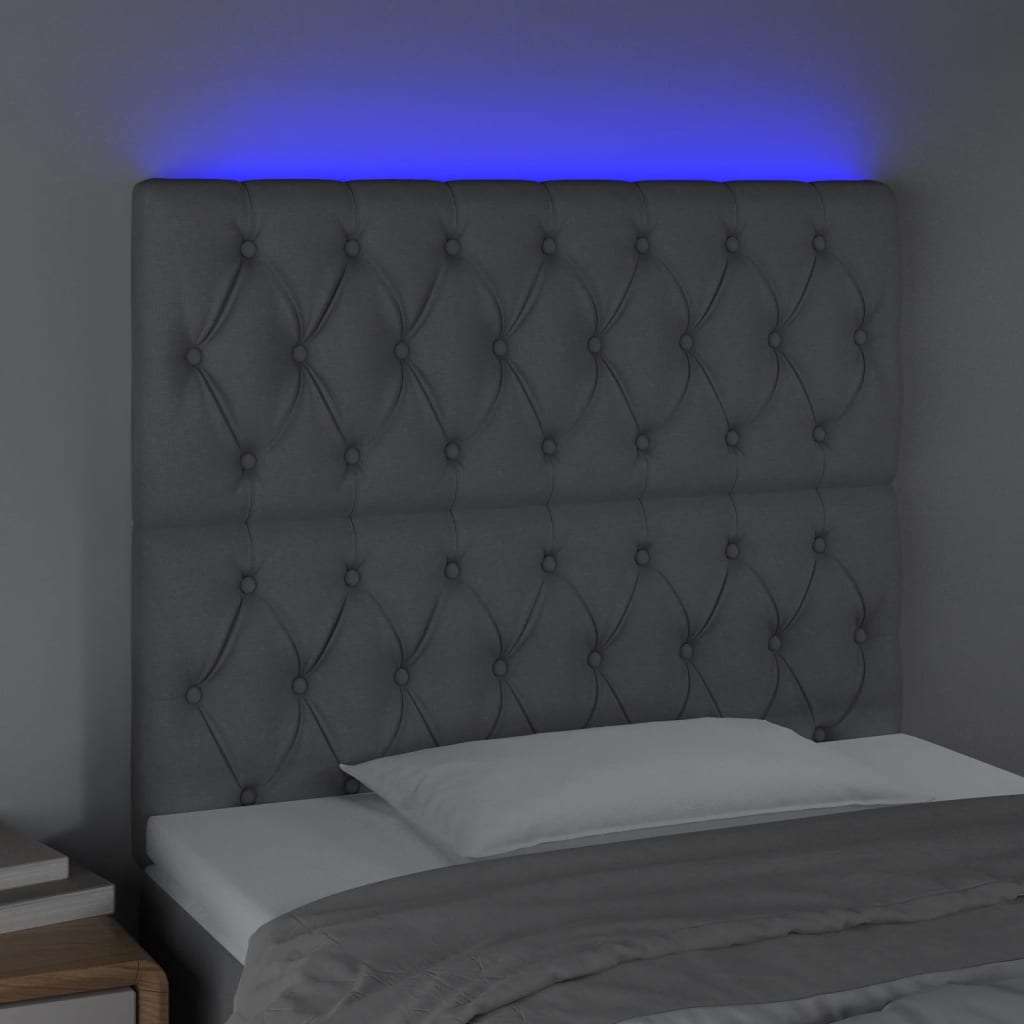vidaXL Zagłówek do łóżka z LED, jasnoszary, 90x7x118/128 cm, tkanina