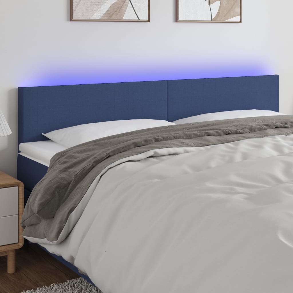 vidaXL Zagłówek do łóżka z LED, niebieski, 200x5x78/88 cm, tkanina
