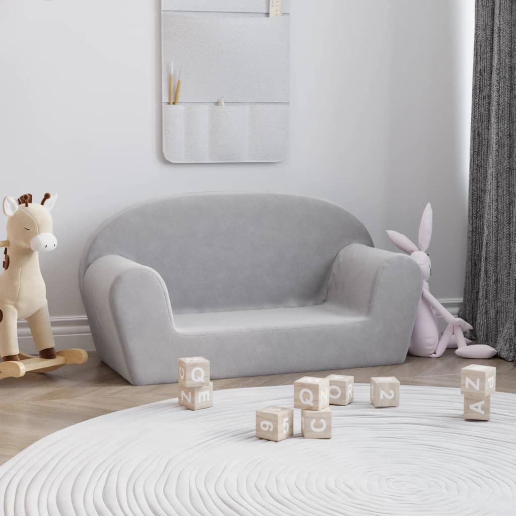 vidaXL 2-os. sofa dla dzieci, jasnoszara, miękki plusz