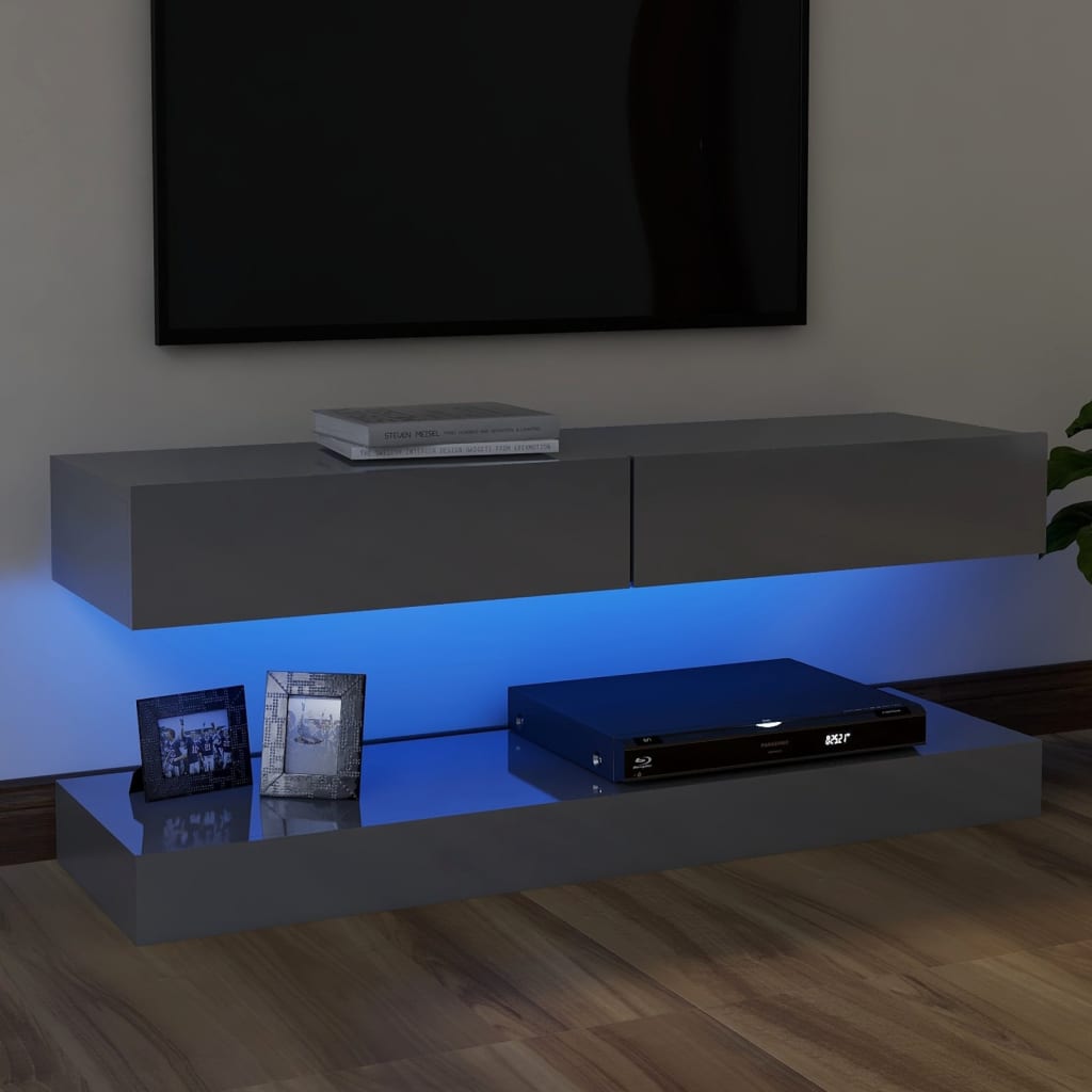 vidaXL Szafka TV z oświetleniem LED, wysoki połysk, szara, 120x35 cm