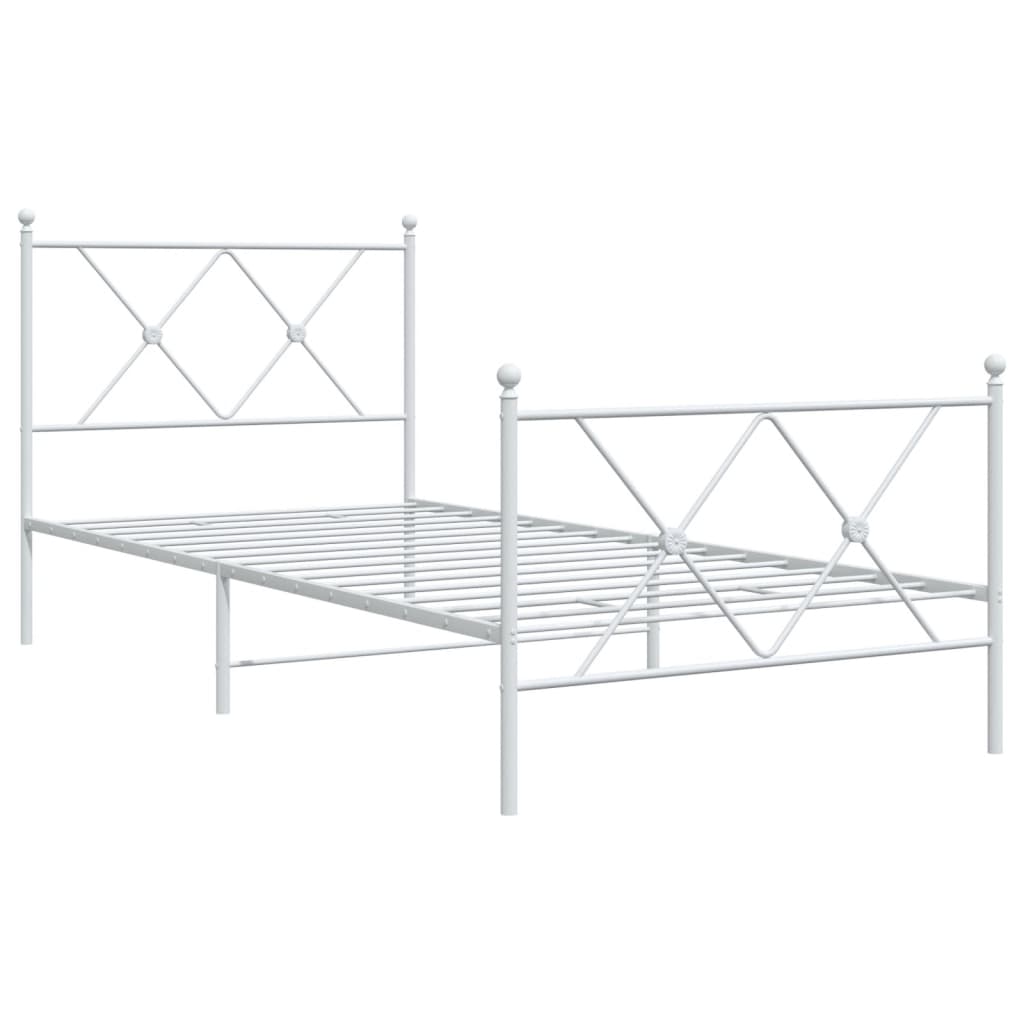 vidaXL Metalowa rama łóżka z wezgłowiem i zanóżkiem, biała, 90x190 cm