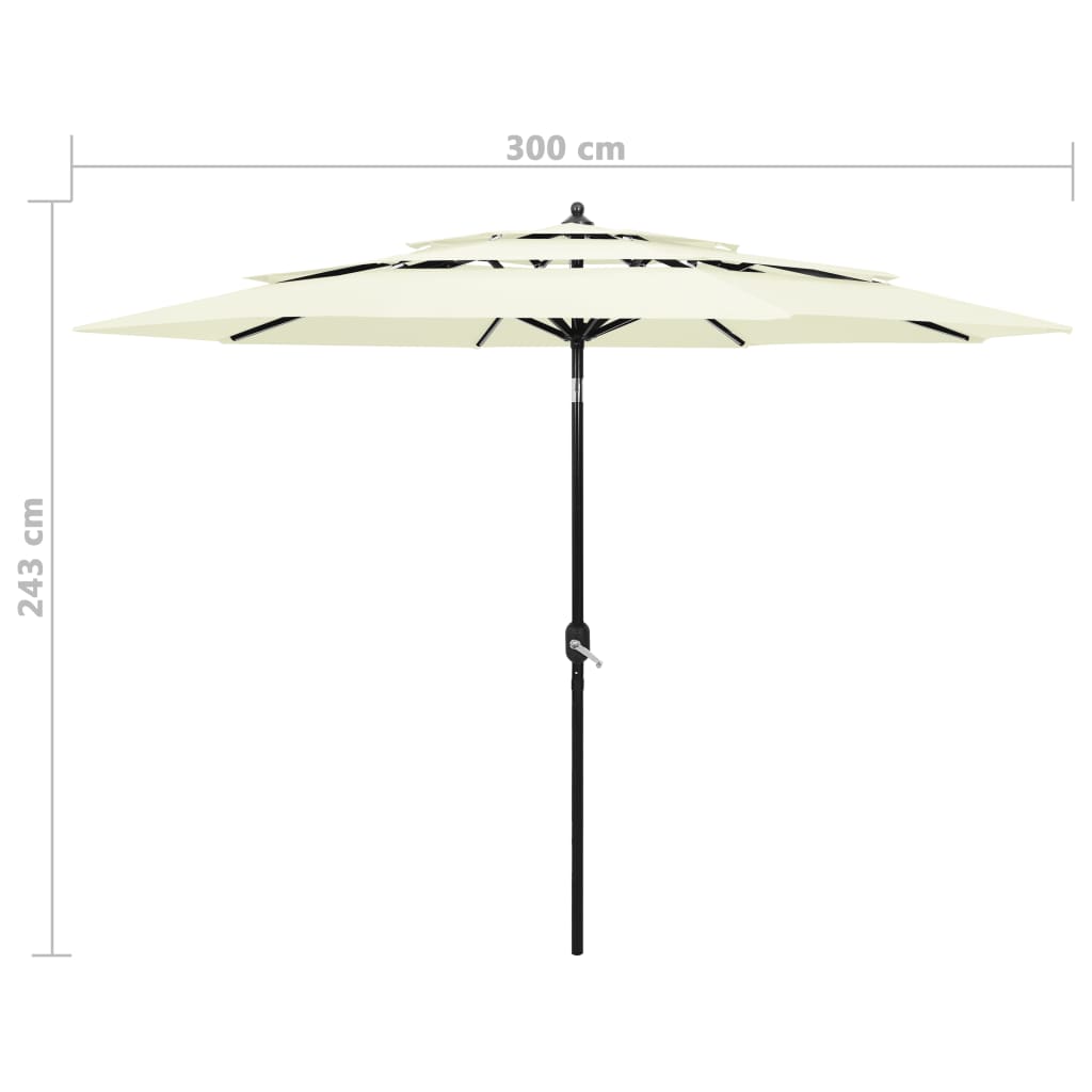 vidaXL 3-poziomowy parasol na aluminiowym słupku, piaskowy, 3 m