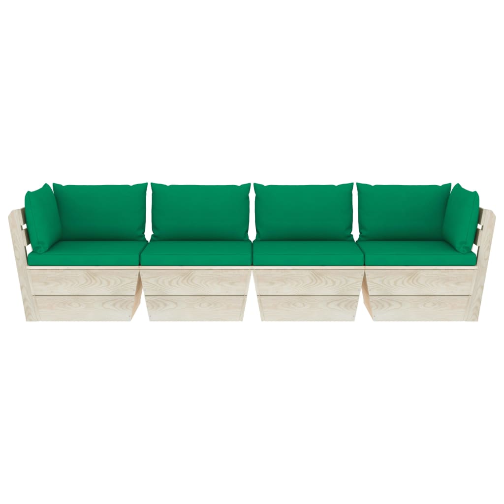 vidaXL Ogrodowa sofa 4-osobowa z palet, z poduszkami, drewno świerkowe