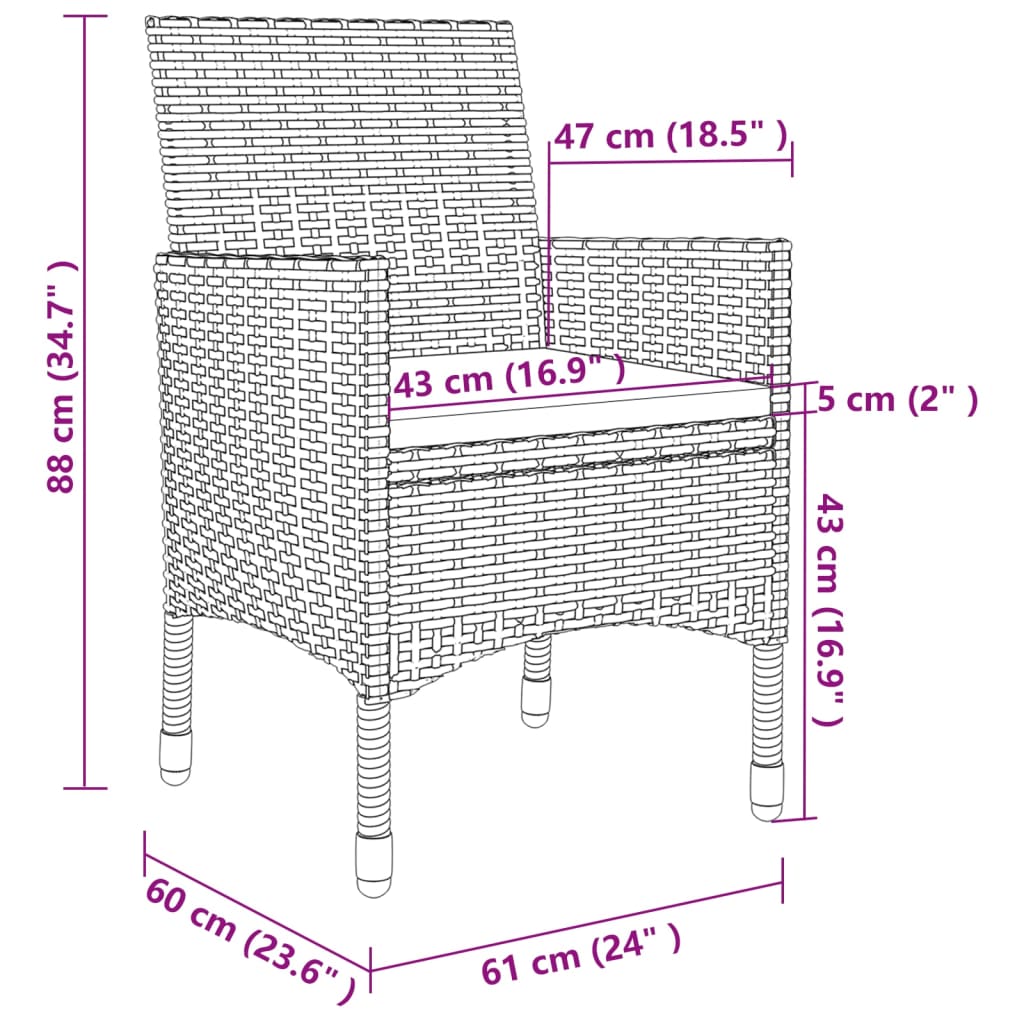 vidaXL 3-częściowy zestaw mebli ogrodowych + poduszki, rattan PE szary