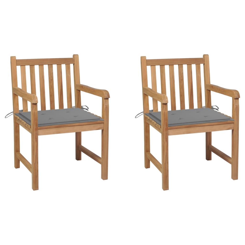vidaXL Krzesła ogrodowe, 2 szt., szare poduszki, lite drewno tekowe