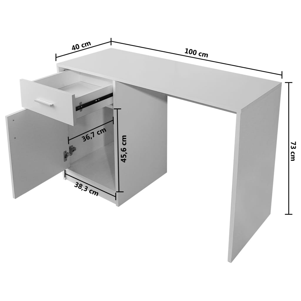 vidaXL Biurko z szufladą i szafką w kolorze białym 100x40x73 cm