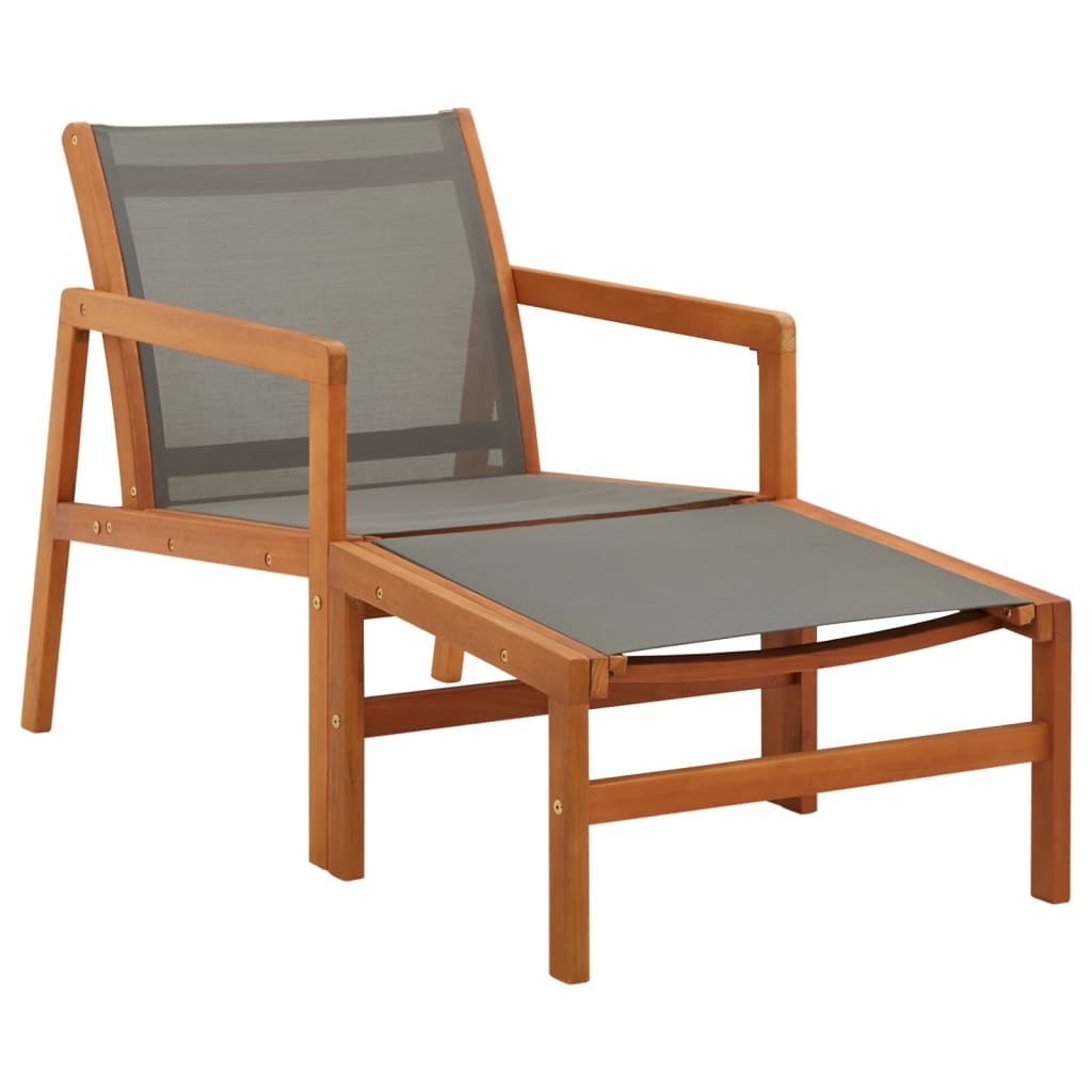 vidaXL Krzesło ogrodowe z podnóżkiem, szare, eukaliptus i textilene