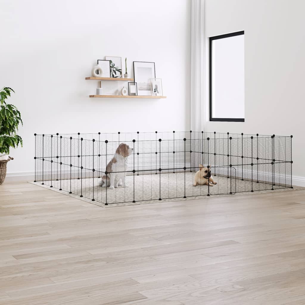 vidaXL Klatka dla zwierząt z bramką, 60 paneli, czarna, 35x35 cm, stal