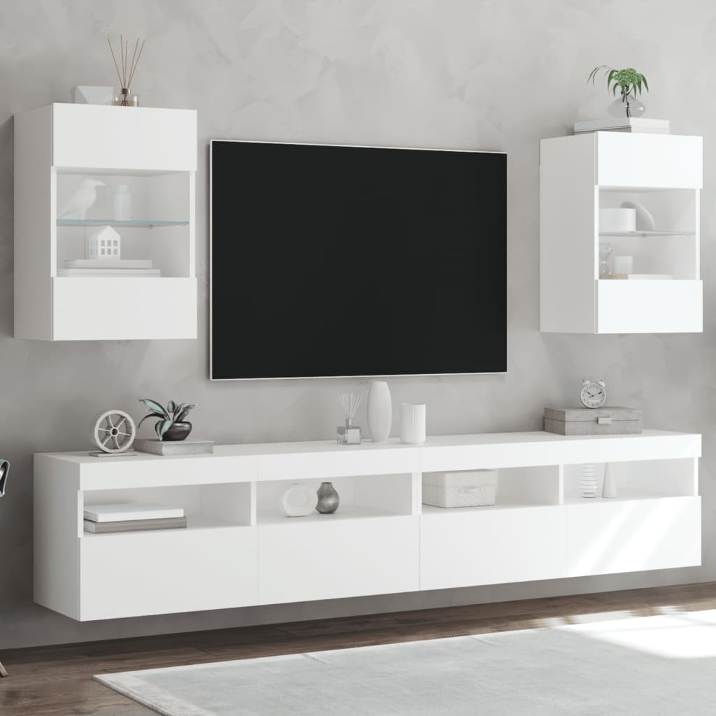 vidaXL Ścienne szafki TV z LED, 2 szt., białe, 40x30x60,5 cm