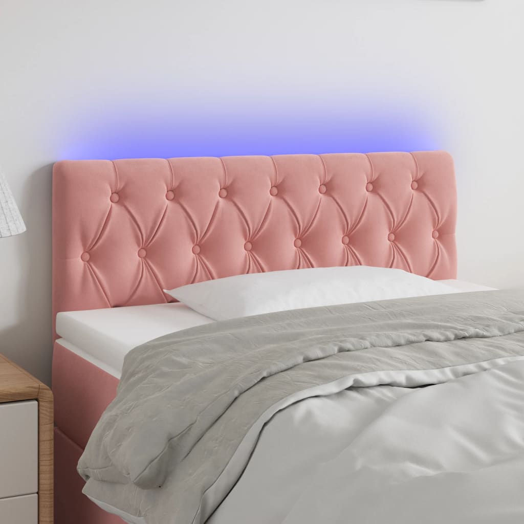 vidaXL Zagłówek do łóżka z LED, różowy, 100x7x78/88 cm, aksamit