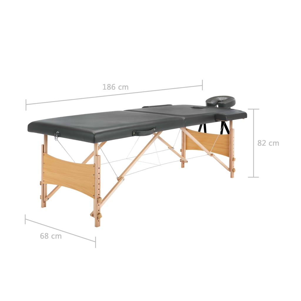vidaXL Stół do masażu z 2 strefami, drewniana rama, antracyt, 186x68cm