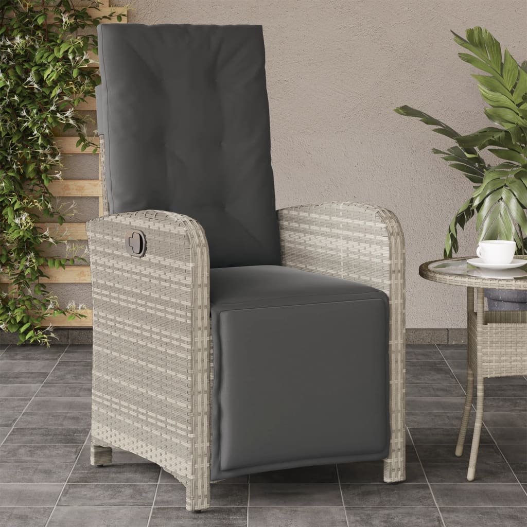 vidaXL Rozkładany fotel ogrodowy z podnóżkiem, jasnoszary polirattan