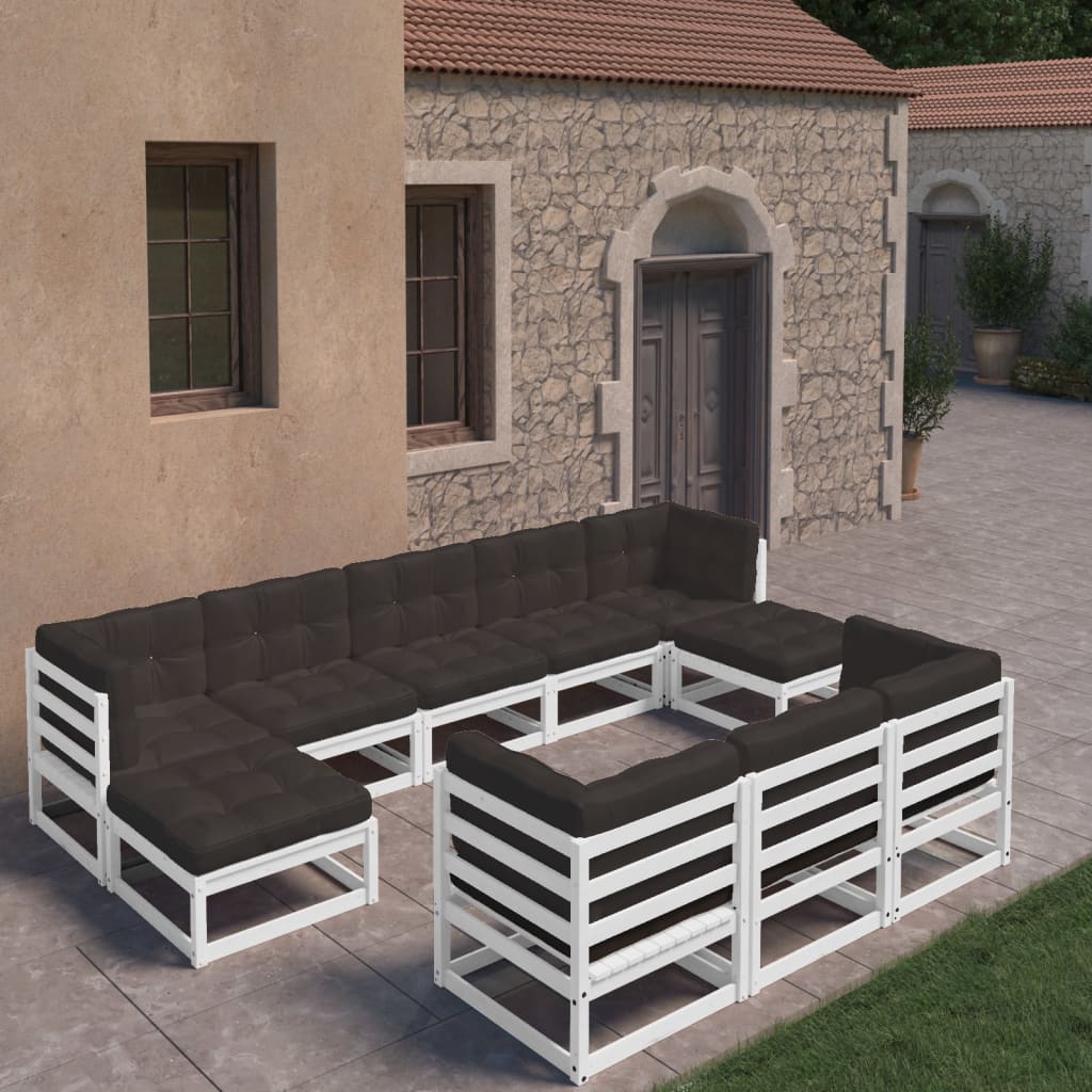 vidaXL 10-cz. zestaw wypoczynkowy do ogrodu, z poduszkami, biała sosna