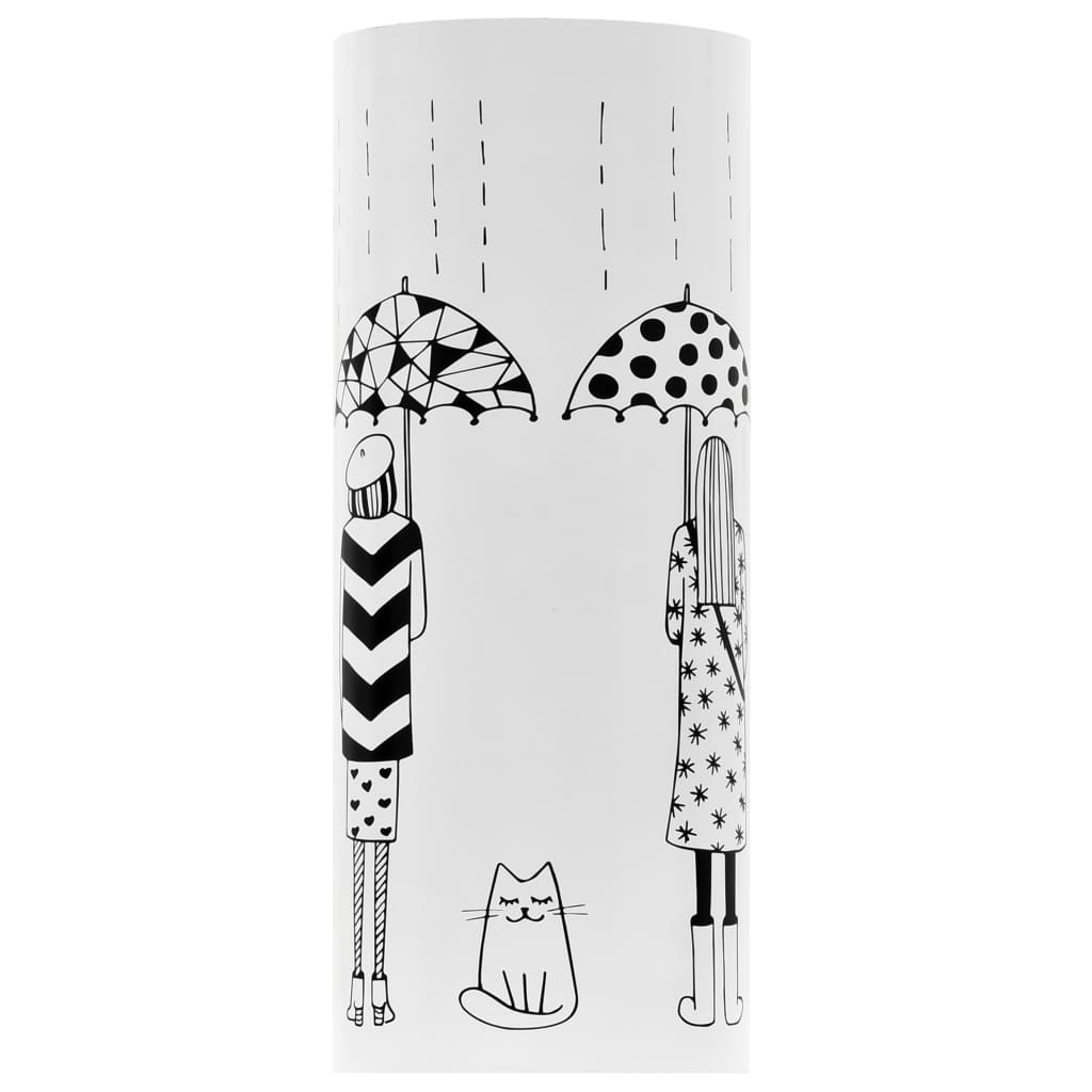 vidaXL Stojak na parasole, wzór z kobietami i kotem, stalowy, biały