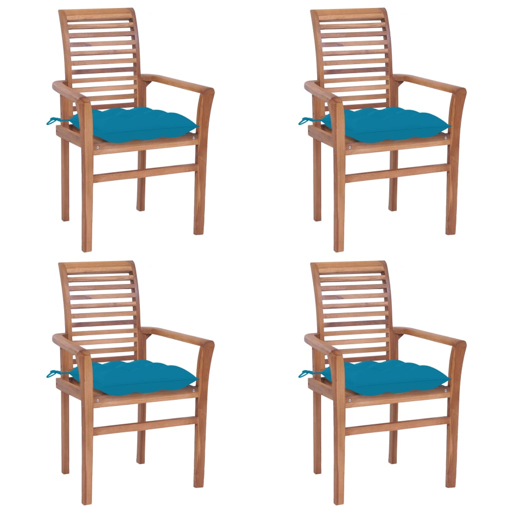 vidaXL Krzesła stołowe, 4 szt., jasnoniebieskie poduszki, tekowe