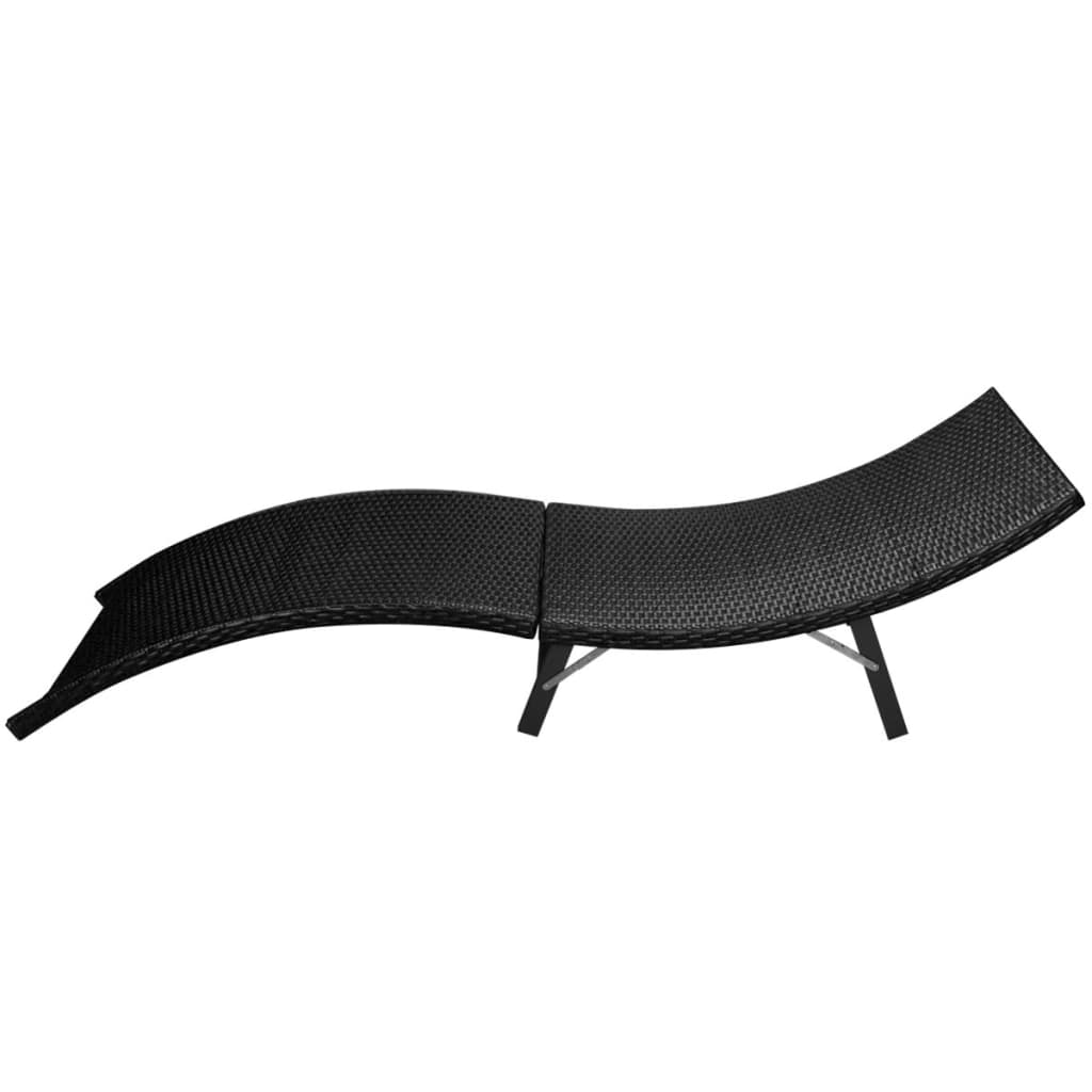 vidaXL Składany leżak z poduszką, polirattan, czarny