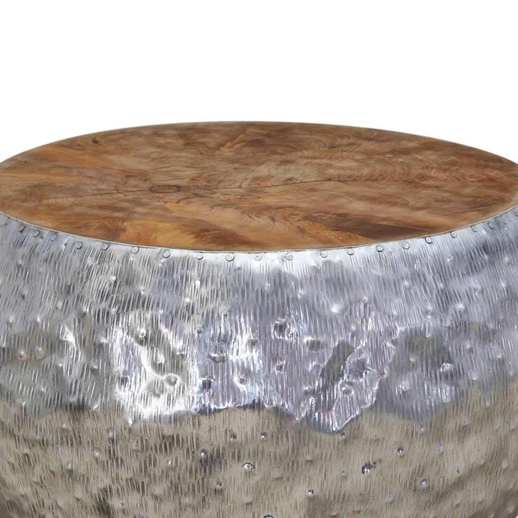 vidaXL Stolik kawowy, aluminium, drewno tekowe, 60 x 60 x 30 cm