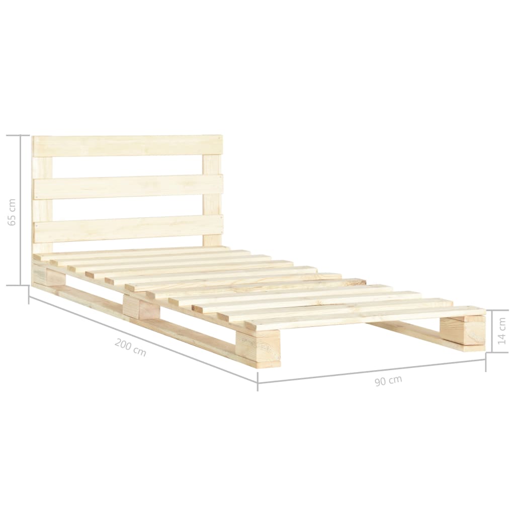 vidaXL Rama łóżka z palet, lite drewno sosnowe, 90 x 200 cm