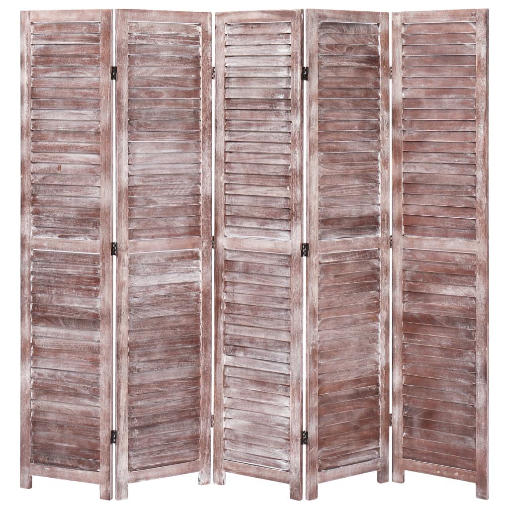 vidaXL Parawan 5-panelowy, brązowy, 175 x 165 cm, drewniany