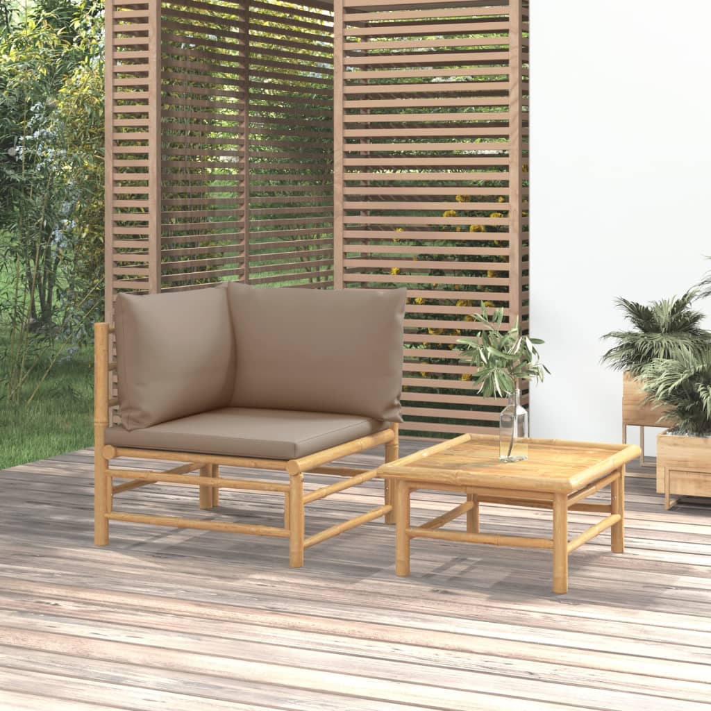 vidaXL 2-cz. zestaw mebli do ogrodu, poduszki w kolorze taupe, bambus