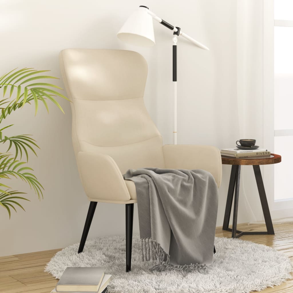 vidaXL Krzesło wypoczynkowe, kremowe, obite tkaniną
