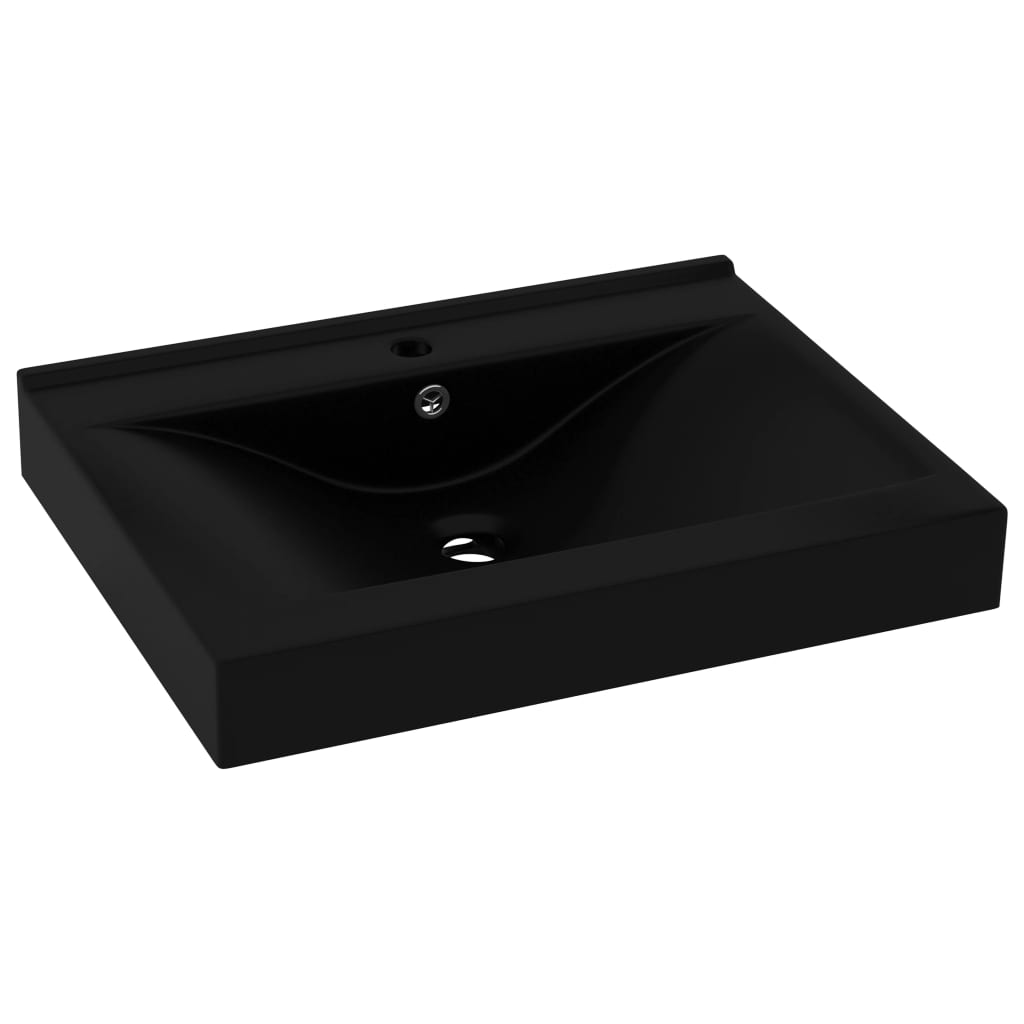 vidaXL Umywalka z otworem na kran, matowa czerń, 60x46 cm, ceramiczna