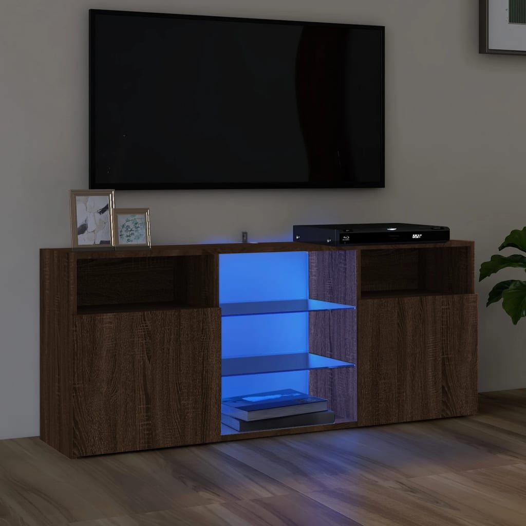 vidaXL Szafka TV z oświetleniem LED, brązowy dąb, 120x30x50 cm