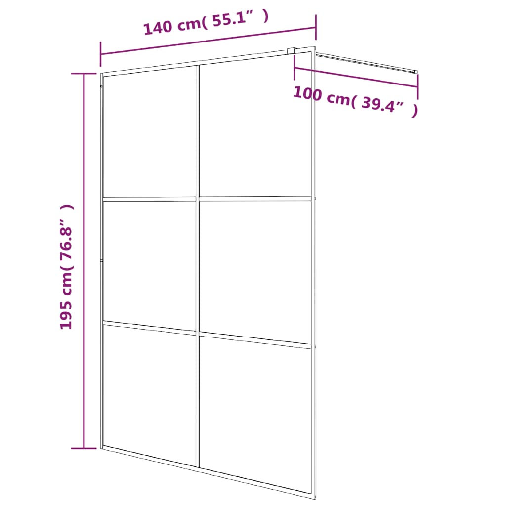 vidaXL Ścianka prysznicowa, czarna, 140x195 cm, przejrzyste szkło ESG