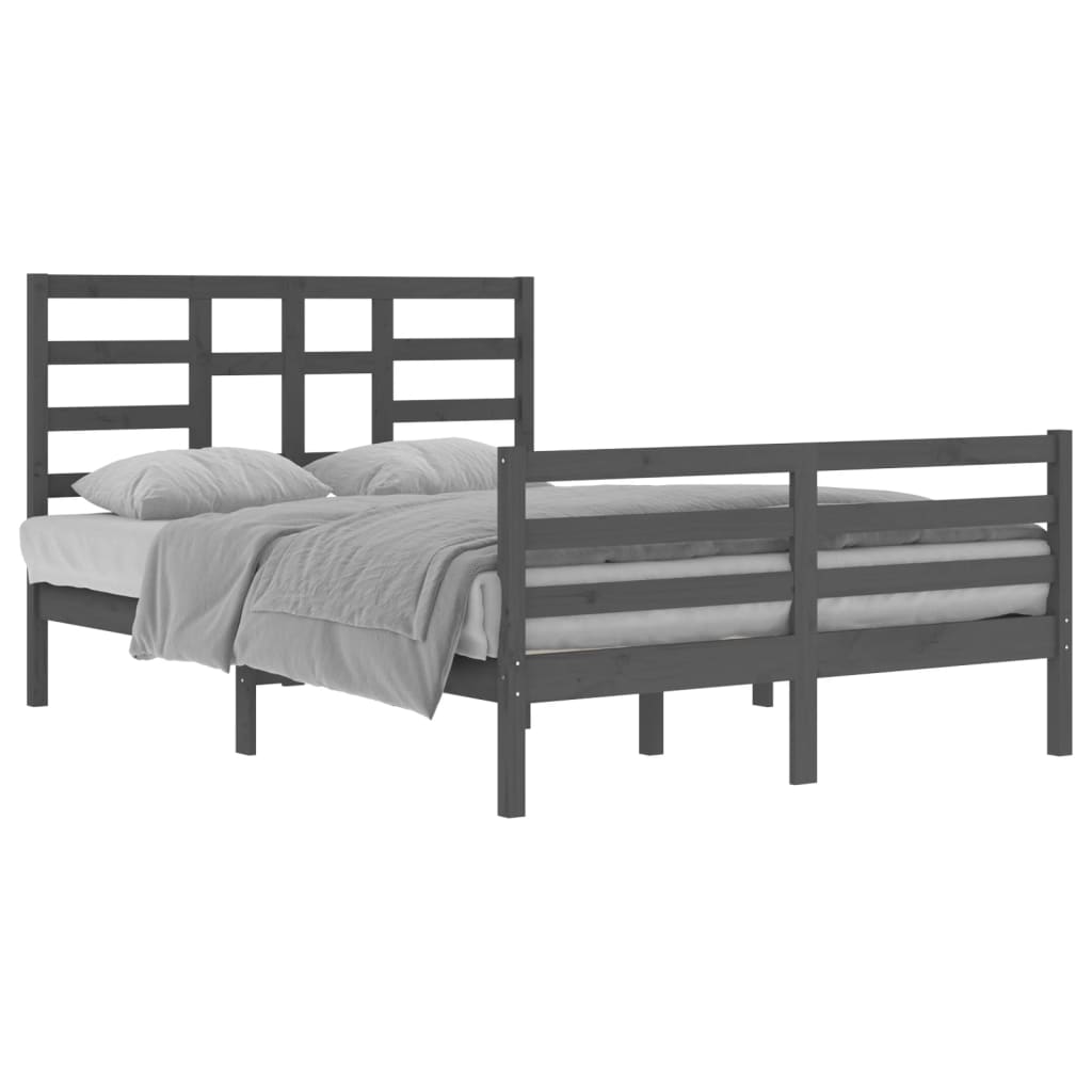 vidaXL Rama łóżka, szara, lite drewno, 140x200 cm
