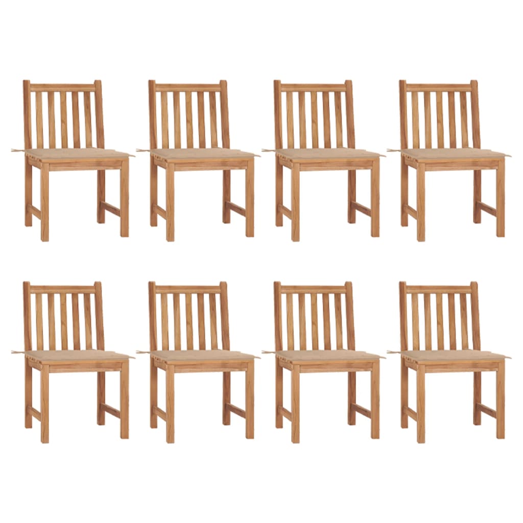 vidaXL Krzesła ogrodowe 8 szt., z poduszkami, lite drewno tekowe