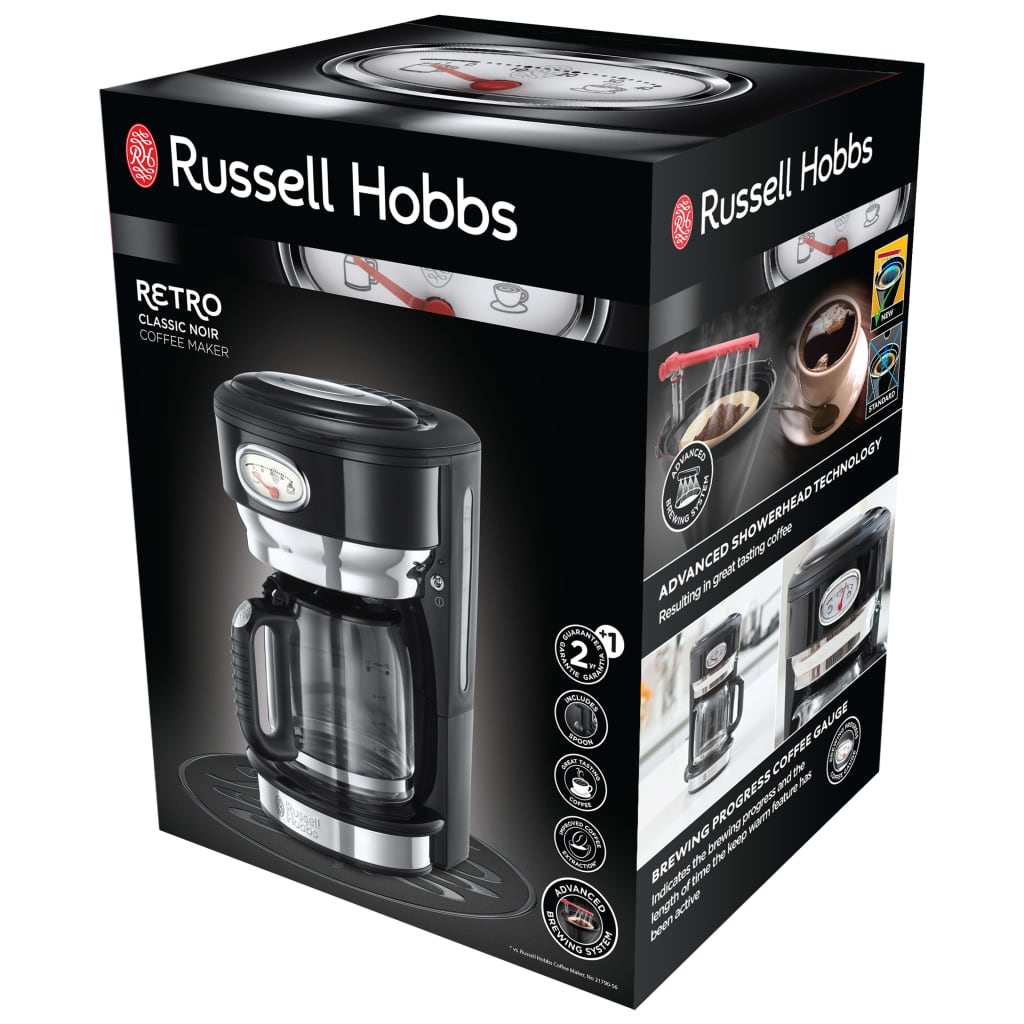 Russell Hobbs Ekspres do kawy Retro, klasyczna czerń, 1000 W, 1,25 L