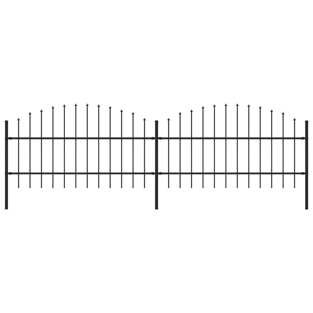 vidaXL Panele ogrodzeniowe z grotami, stal, (0,75-1) x 3,4 m, czarne
