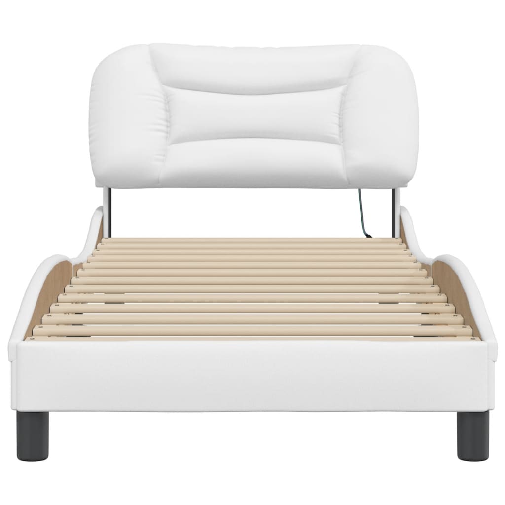 vidaXL Rama łóżka z LED, biała, 90x190 cm, sztuczna skóra