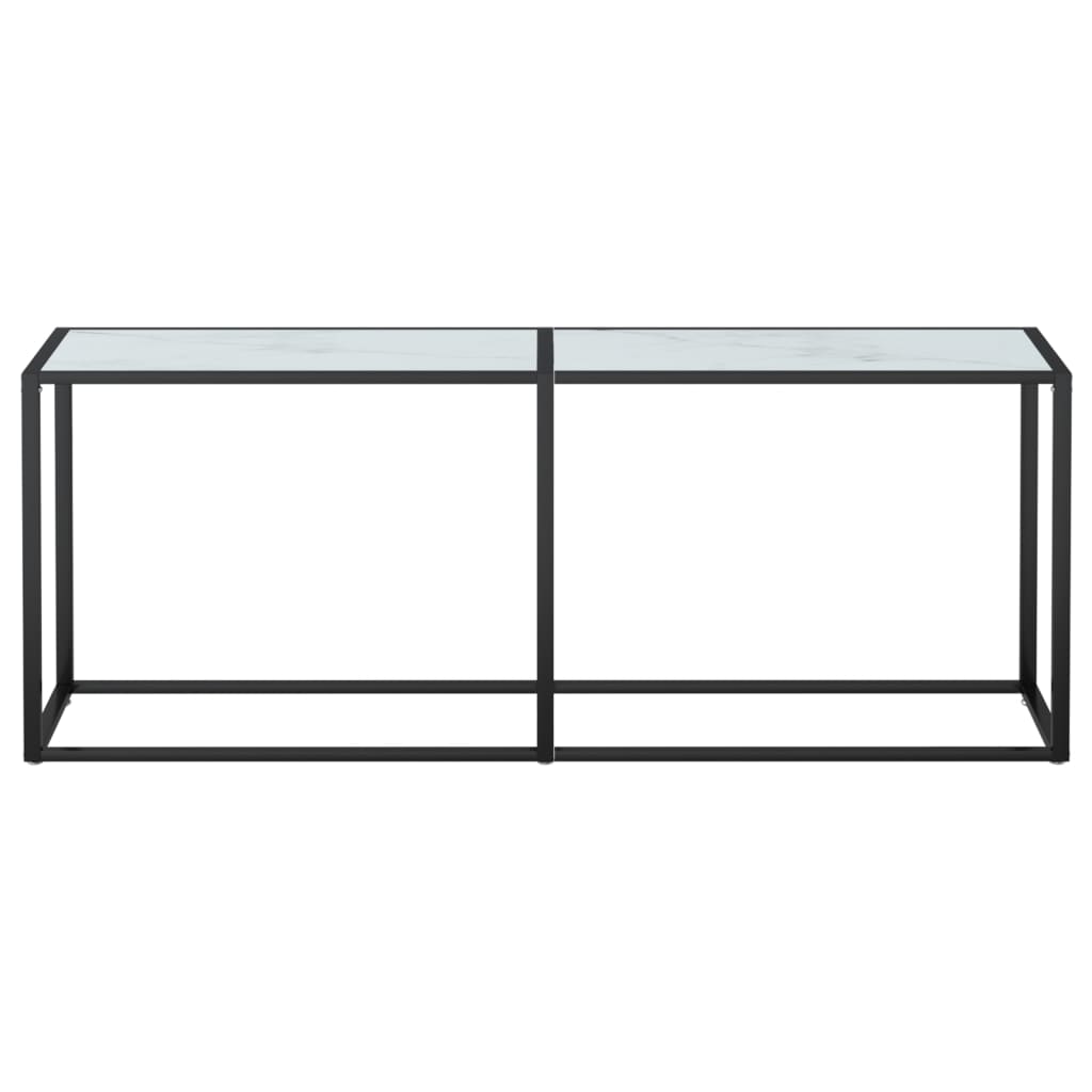 vidaXL Konsola, biały marmur, 200x35x75,5 cm, szkło hartowane