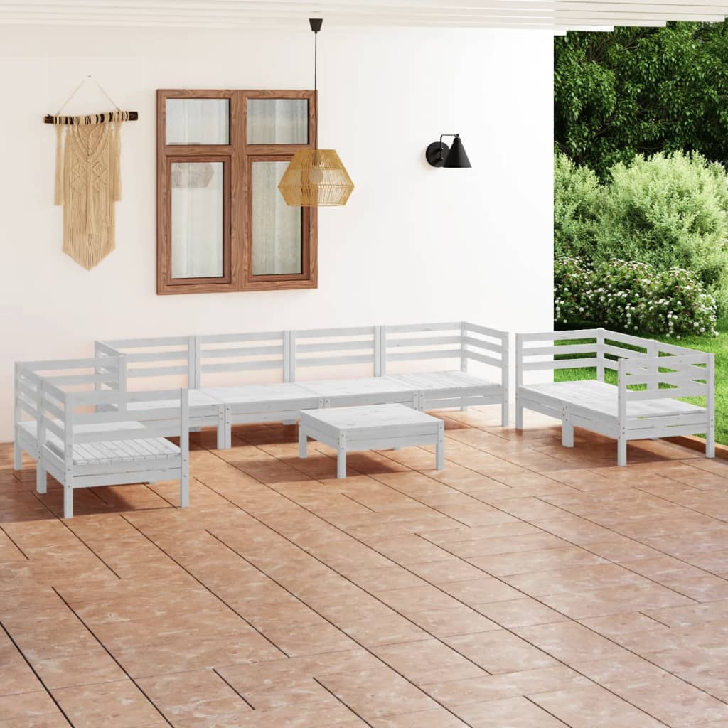 vidaXL 9-cz. zestaw mebli wypoczynkowych do ogrodu, biały, sosnowy