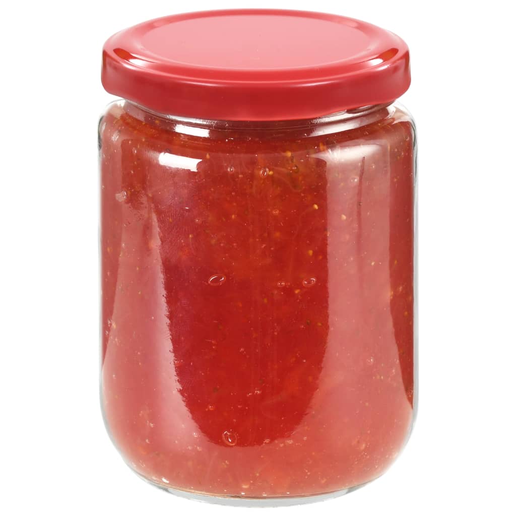 vidaXL Szklane słoiki na dżem, czerwone pokrywki, 48 szt., 230 ml