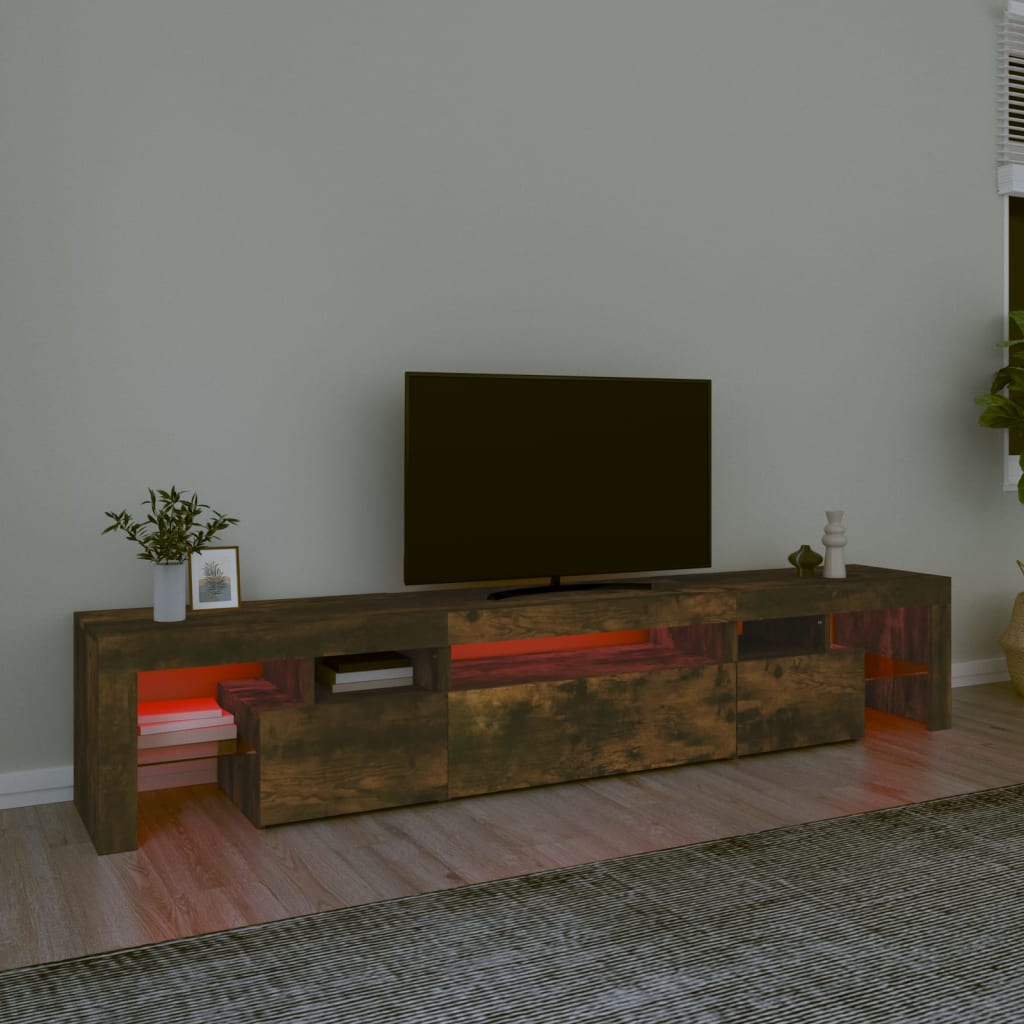 vidaXL Szafka pod TV z oświetleniem LED przydymiony dąb 215x36,5x40 cm
