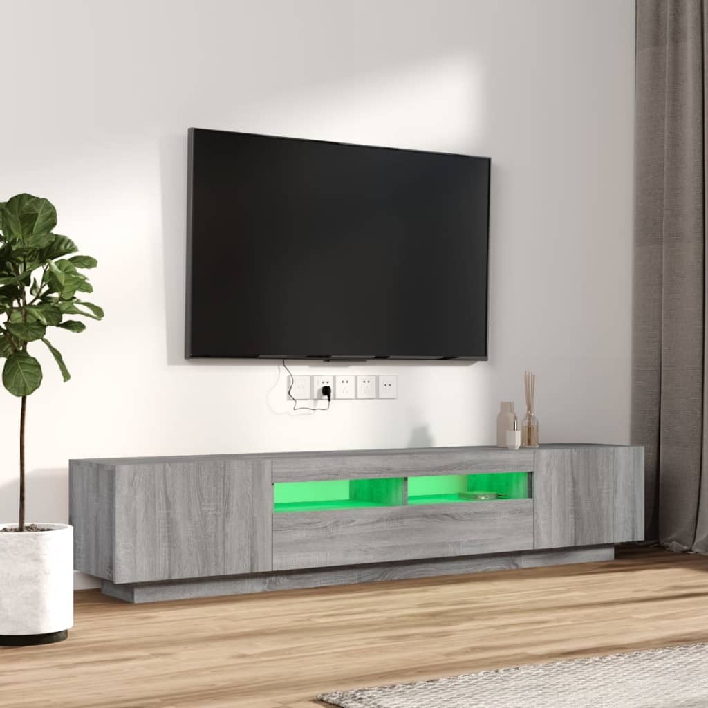 vidaXL Zestaw 2 szafek TV z oświetleniem LED, szary dąb sonoma