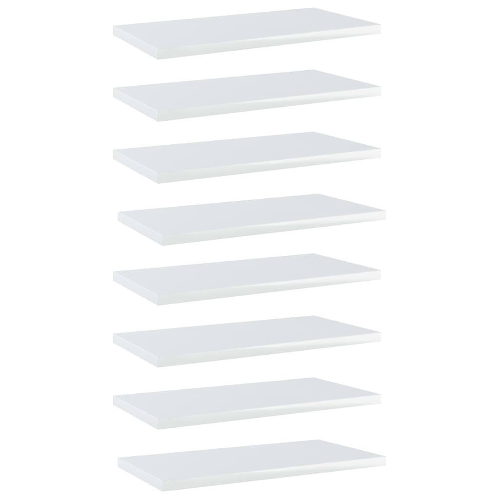 vidaXL Półki na książki, 8 szt., wysoki połysk, białe, 40x20x1,5 cm
