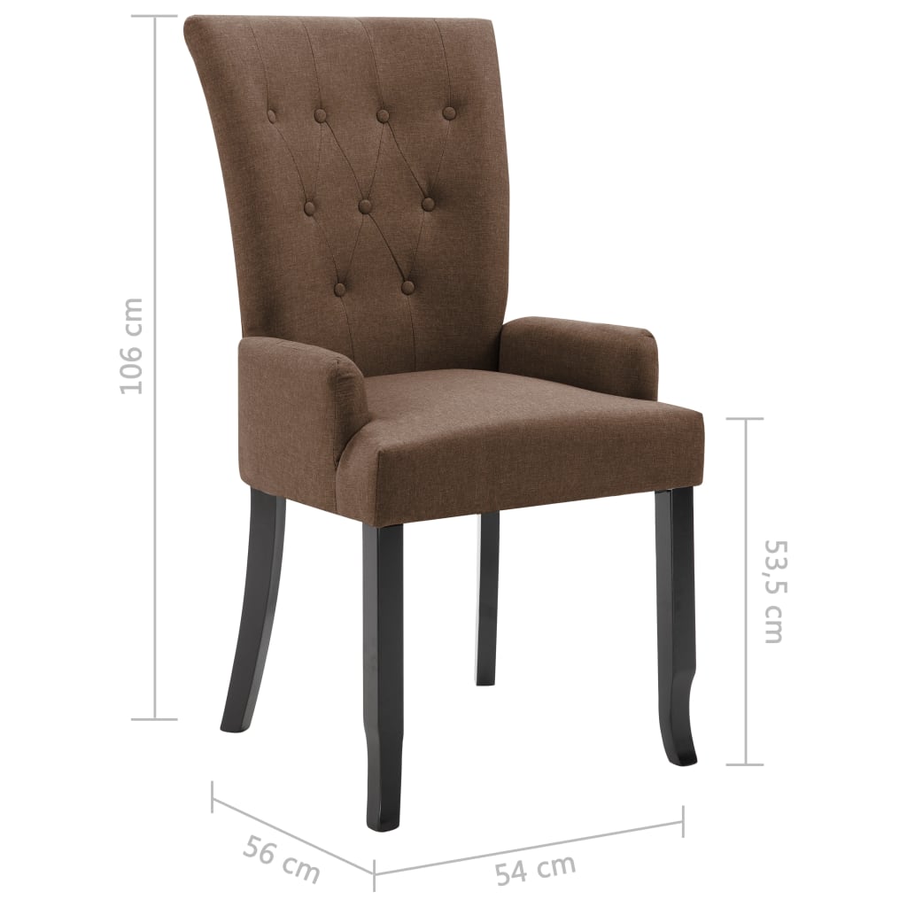 vidaXL Krzesło jadalniane z podłokietnikami, brązowe, materiałowe