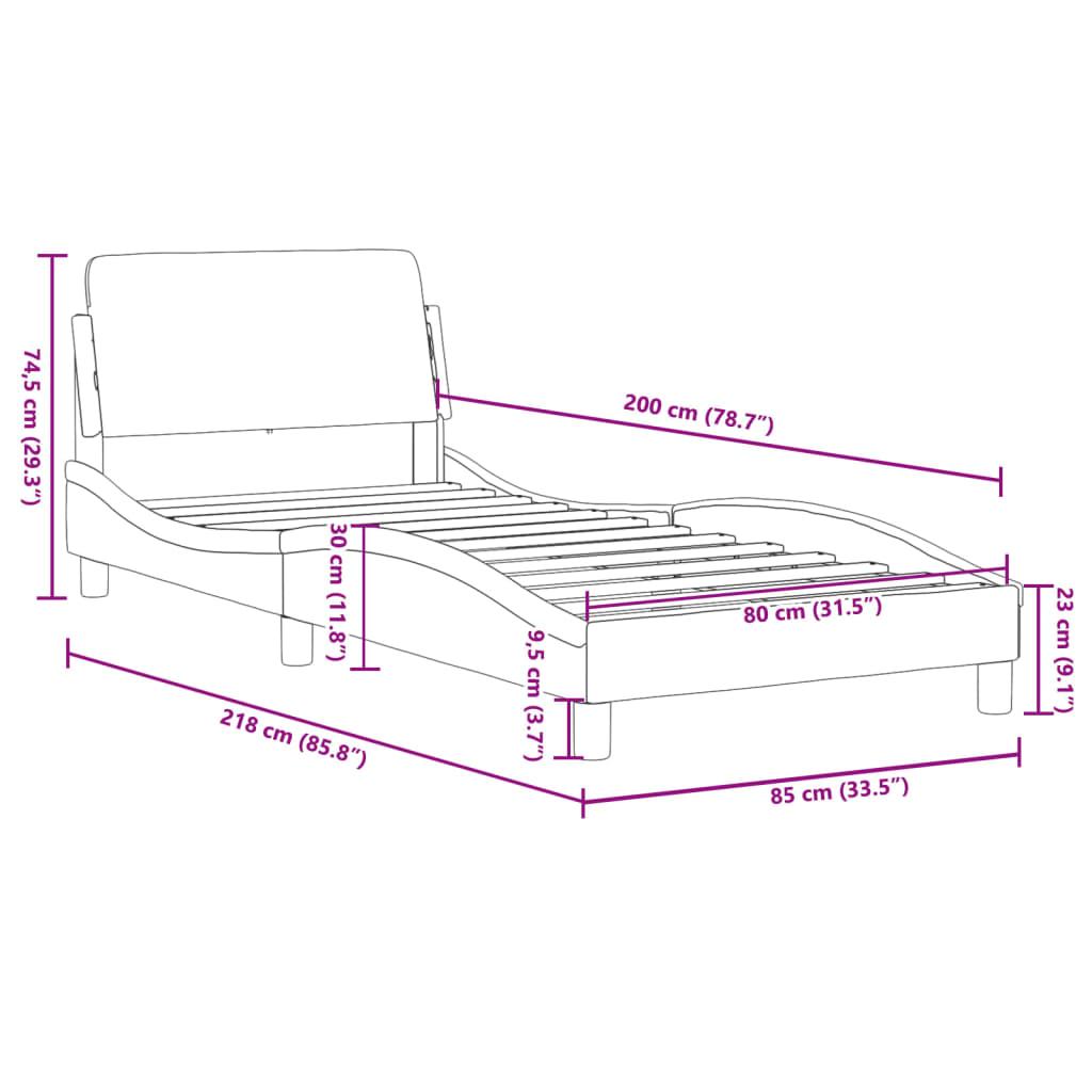 vidaXL Rama łóżka z zagłówkiem, kremowa, 80x200 cm, obita tkaniną