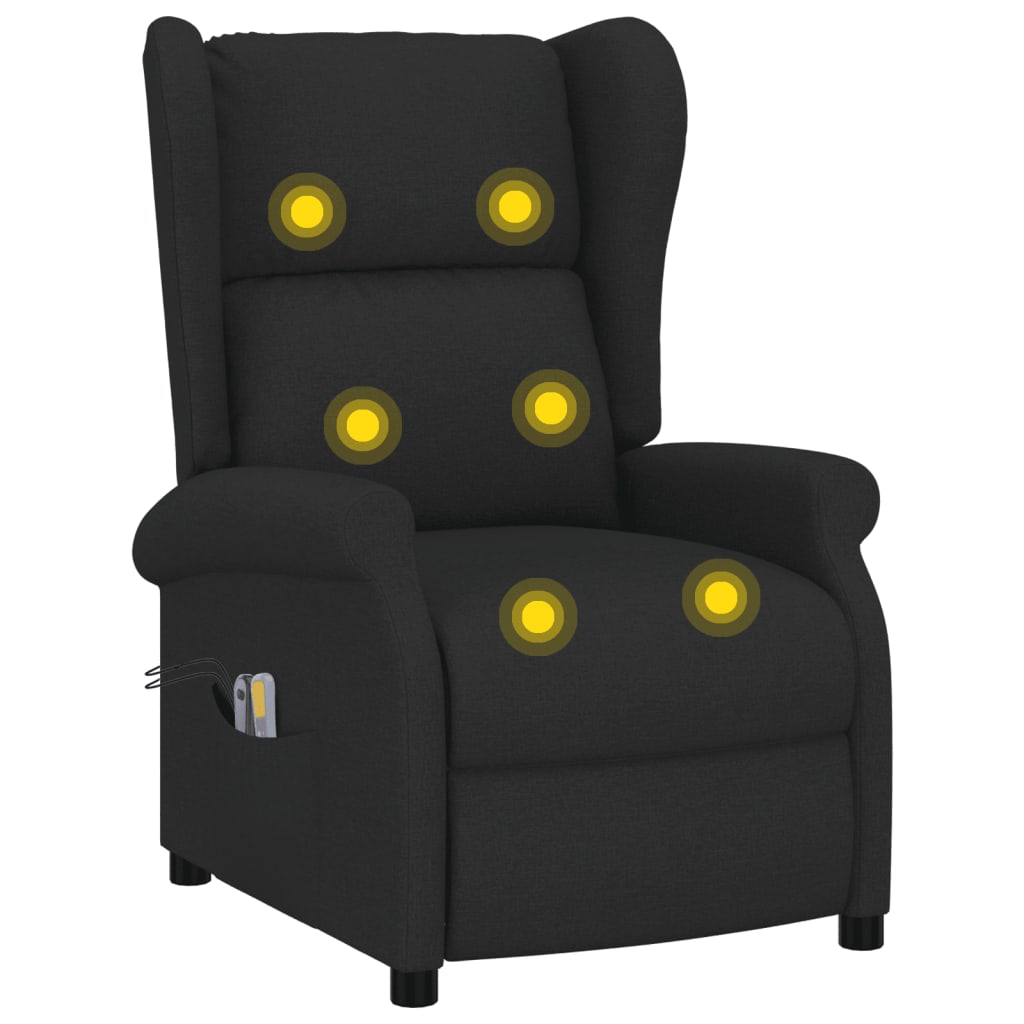 vidaXL Elektryczny fotel uszak, masujący, rozkładany, czarna tkanina
