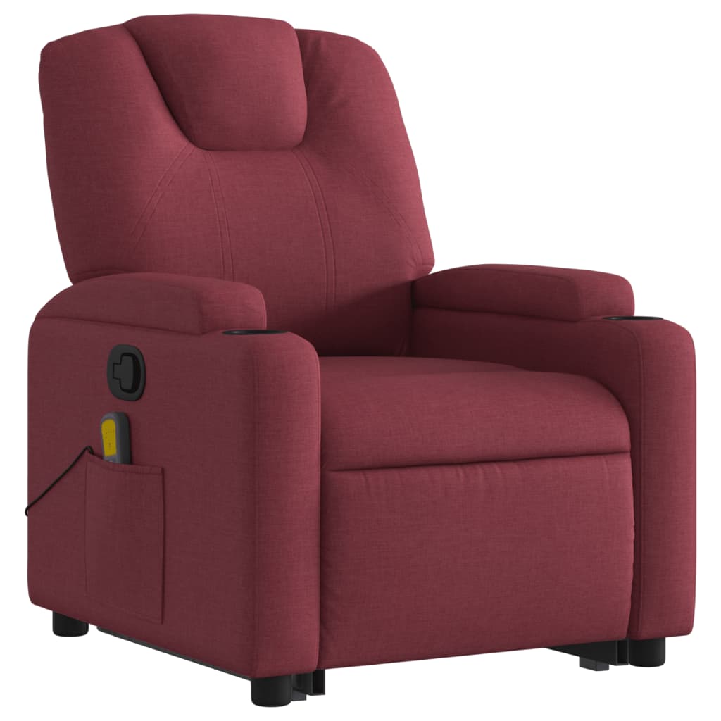 vidaXL Podnoszony fotel masujący, rozkładany, bordowy, obity tkaniną
