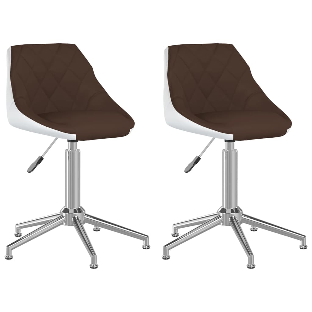 vidaXL Obrotowe krzesła stołowe, 2 szt., brązowo-białe, ekoskóra