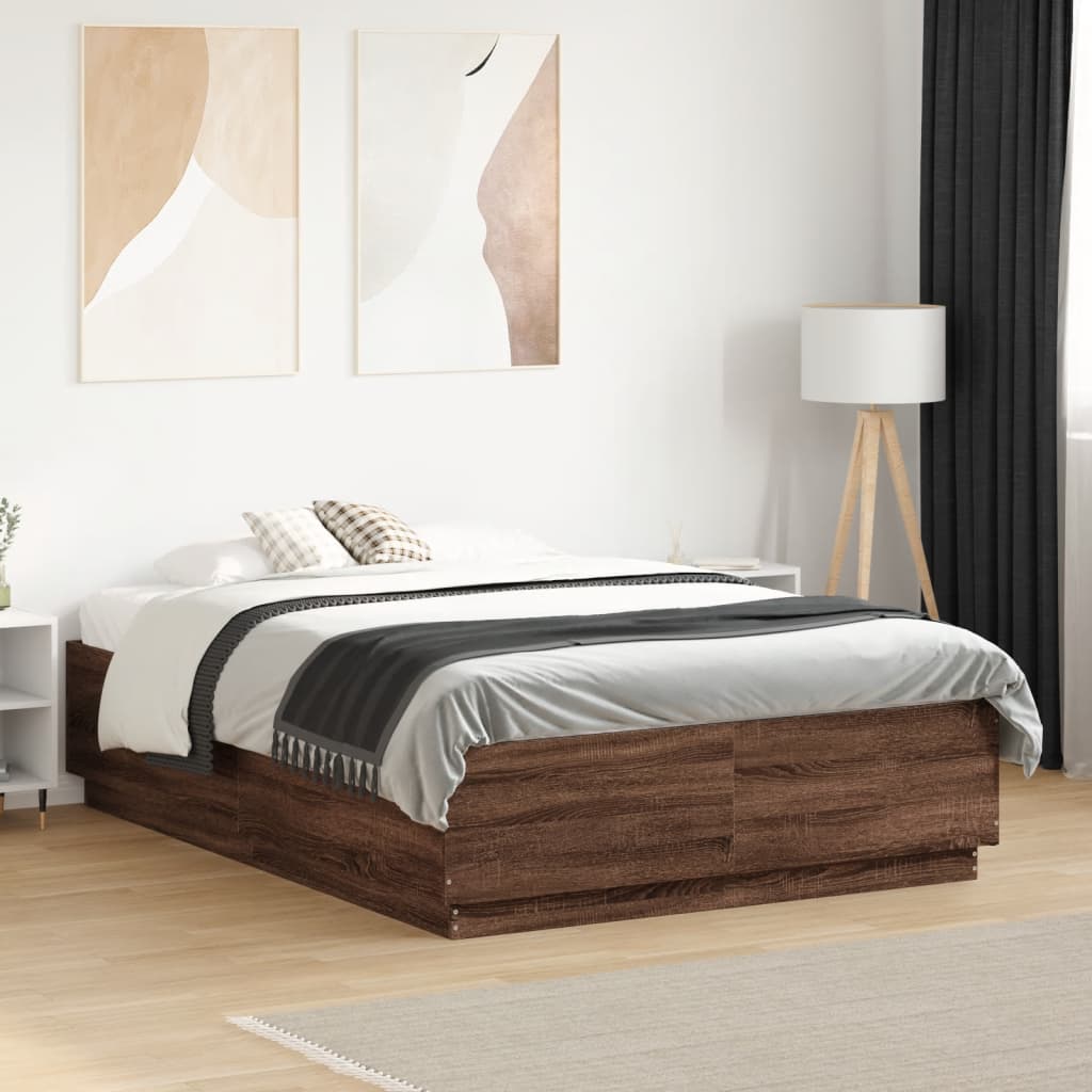 vidaXL Rama łóżka, brązowy dąb, 120x190 cm, materiał drewnopochodny